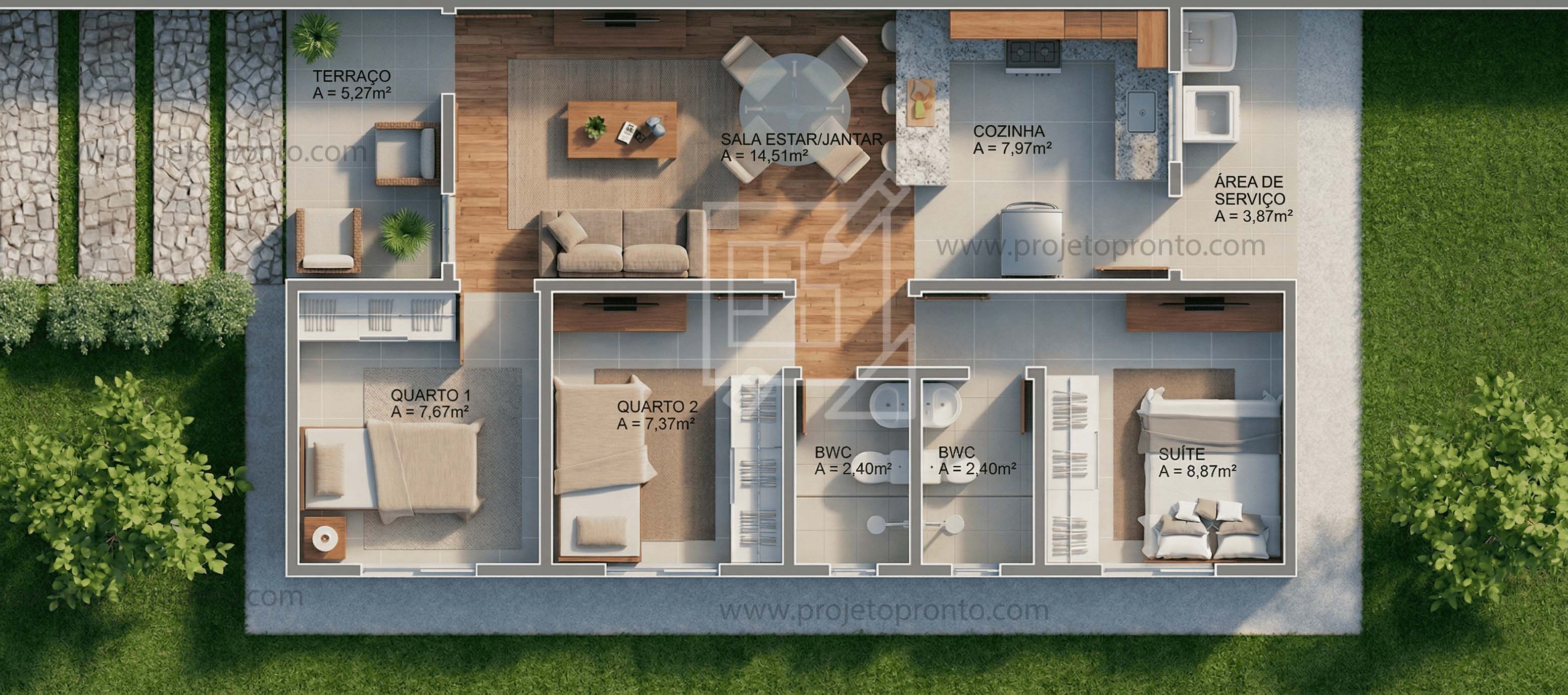 planta pronta casa 3 quartos