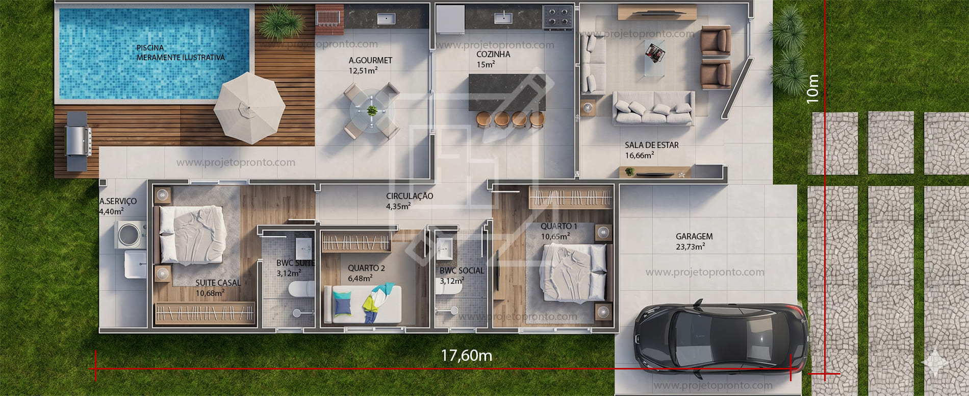 planta pronta casa 3 quartos